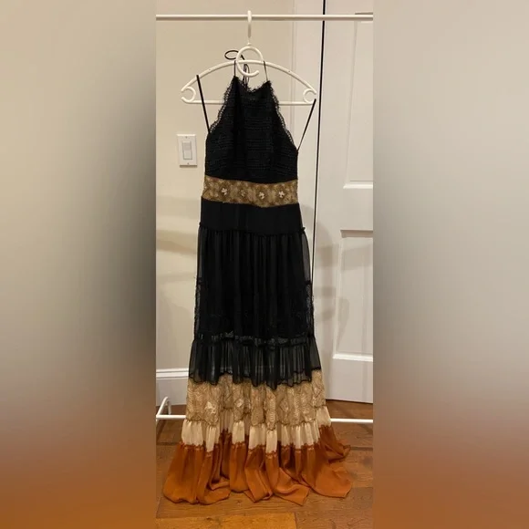 White House Black Market maxi halter dress , open half back eyelet dress. - Picture 5 of 9